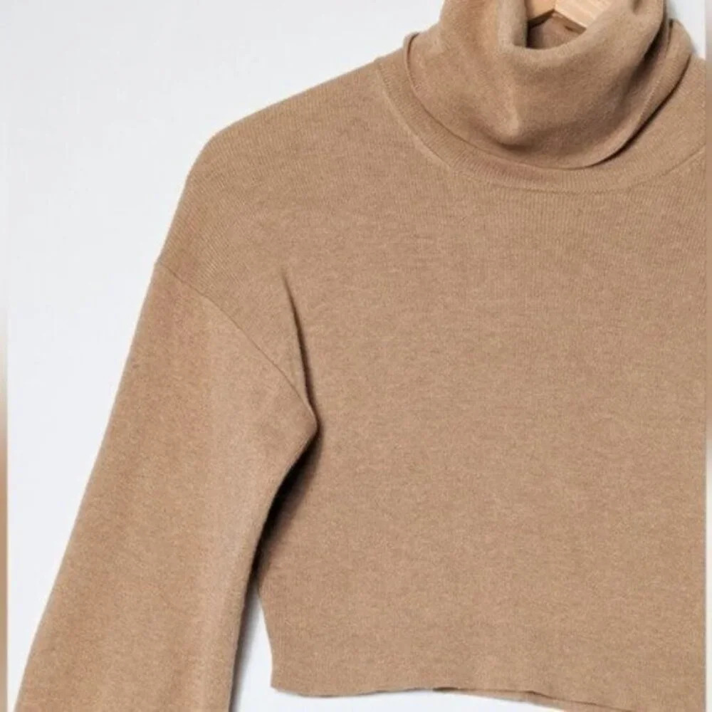 WILFRED Rebecca Sweater Wool Light Brown Cropped Turtleneck XS Aritzia - Picture 6 of 11